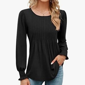 LOMON's Women's Long Sleeve Black Pleated Top -NWT